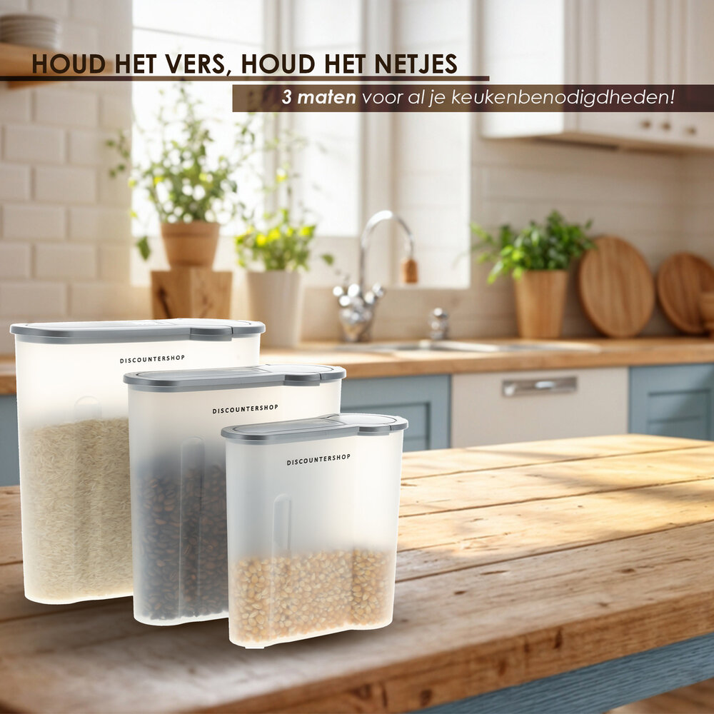 Discountershop Storage Jars Plastic 3-Piece - BPA Free - Airtight Plastic Kitchen Storage Set - 4L, 2.4L, 1.3L - Ideal for Grains & Pantry Discountershop Storage Jars Plastic 3-Piece - BPA Free - Airtight Plastic Kitchen Storage Set - 4L, 2.4L, 1.3L - Ideal for Grains & Pantry