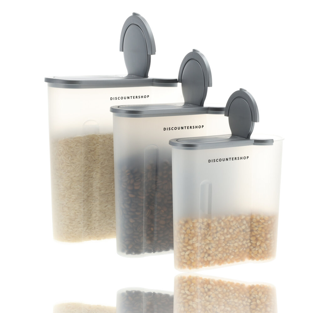 Discountershop Voorraadpotten Kunststof 3-Delig - BPA Vrij - Luchtdichte Strooibussen Set - 4L, 2.4L, 1.3L - Ideaal voor Granen & Voorraadkast Discountershop Voorraadpotten Kunststof 3-Delig - BPA Vrij - Luchtdichte Strooibussen Set - 4L, 2.4L, 1.3L - Ideaal voor Granen & Voorraadkast