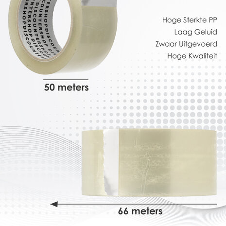 Discountershop Verpakkingstape Transparant 50mm x 66m - 6 Rollen Sterk Plakband - Low Noise PP Tape voor Verpakken & Verzenden Discountershop Verpakkingstape Transparant 50mm x 66m - 6 Rollen Sterk Plakband - Low Noise PP Tape voor Verpakken & Verzenden