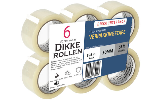 Discountershop Verpakkingstape Transparant 50mm x 66m - 6 Rollen Sterk Plakband - Low Noise PP Tape voor Verpakken & Verzenden Discountershop Verpakkingstape Transparant 50mm x 66m - 6 Rollen Sterk Plakband - Low Noise PP Tape voor Verpakken & Verzenden