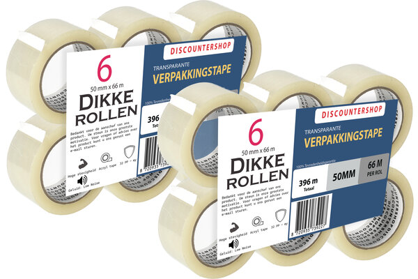 Discountershop Packaging Tape Transparent 50mm x 66m - 6 Rolls Strong Adhesive Tape - Low Noise PP Tape for Packaging & Shipping Discountershop Packaging Tape Transparent 50mm x 66m - 6 Rolls Strong Adhesive Tape - Low Noise PP Tape for Packaging & Shipping