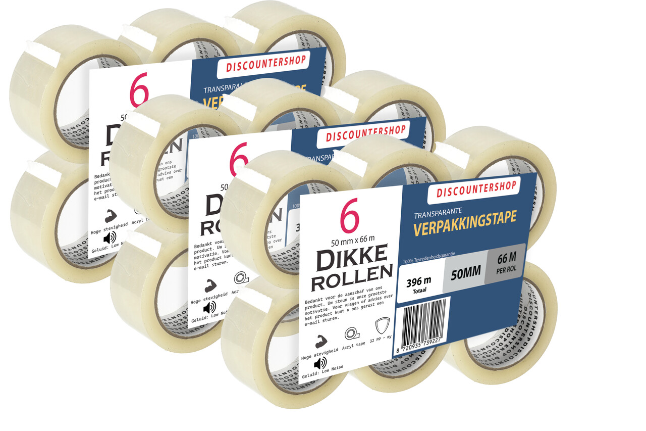 Discountershop Packaging Tape Transparent 50mm x 66m - 6 Rolls Strong Adhesive Tape - Low Noise PP Tape for Packaging & Shipping Discountershop Packaging Tape Transparent 50mm x 66m - 6 Rolls Strong Adhesive Tape - Low Noise PP Tape for Packaging & Shipping