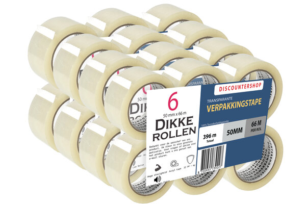 Discountershop Verpakkingstape Transparant 50mm x 66m - 6 Rollen Sterk Plakband - Low Noise PP Tape voor Verpakken & Verzenden Discountershop Verpakkingstape Transparant 50mm x 66m - 6 Rollen Sterk Plakband - Low Noise PP Tape voor Verpakken & Verzenden