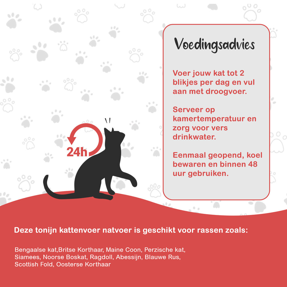 Merkloos 24x Natvoer voor Katten - Tonijn in Blik  - Gelei Mix -  85g - 51% Tonijn & Rijst - Premium Natvoer Adult Katten