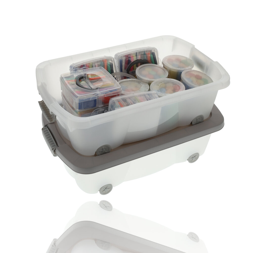 Discountershop Storage Boxes 24 Liters - Underbed Boxes on Wheels - Ideal for Toys & Clothing - Gray - 60x38.5x18 cm - Set of 2