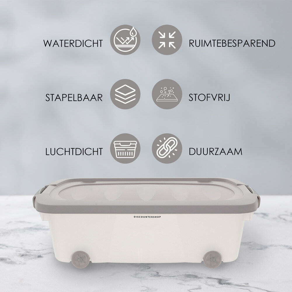 Discountershop Storage Boxes 24 Liters - Underbed Boxes on Wheels - Ideal for Toys & Clothing - Gray - 60x38.5x18 cm - Set of 2