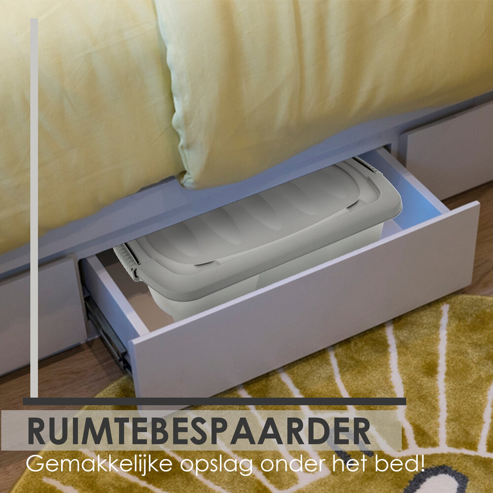 Discountershop Opbergbox 24 Liter Grijs - Onderbedbox op Wielen - Ideaal voor Speelgoed, Kleding en Opbergruimte Onder Bed - 60x38,5x18 cm