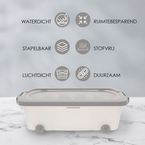 Discountershop Opbergbox 24 Liter Grijs - Onderbedbox op Wielen - Ideaal voor Speelgoed, Kleding en Opbergruimte Onder Bed - 60x38,5x18 cm