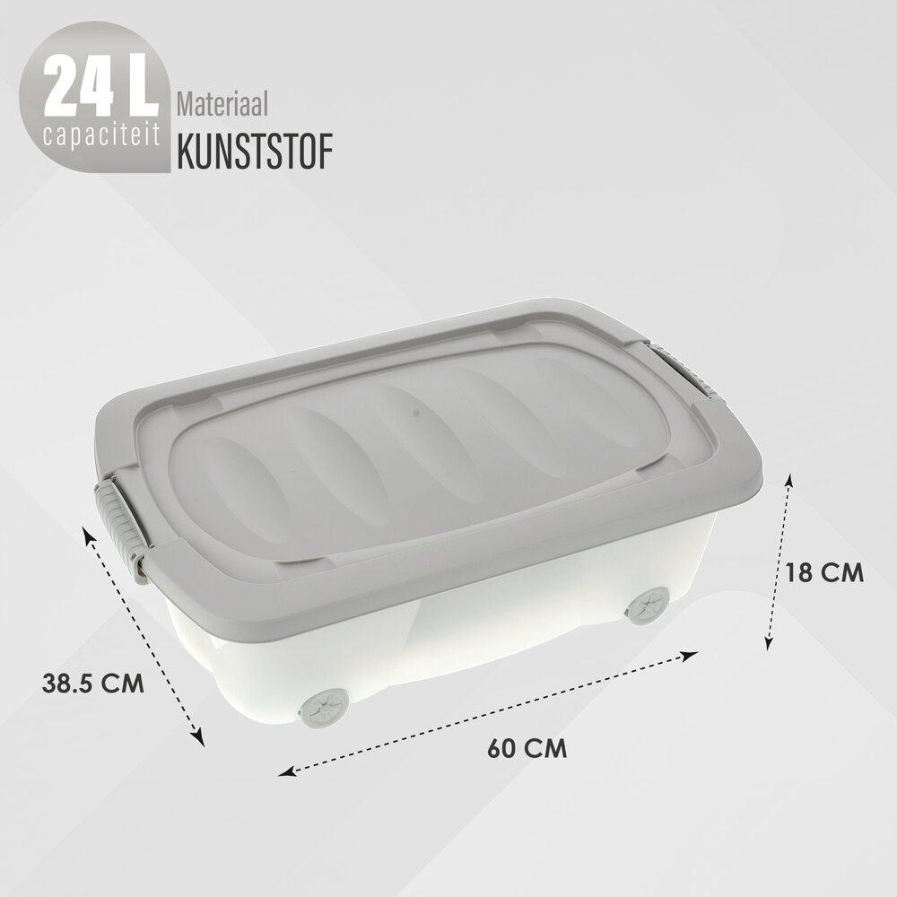 Discountershop Storage box 24 Liters Gray - Underbed box on wheels - Ideal for Toys, Clothes and Storage Space Under Bed - 60x38.5x18 cm Discountershop Storage box 24 Liters Gray - Underbed box on wheels - Ideal for Toys, Clothes and Storage Space Under Bed - 60x38.5x18 cm
