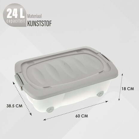 Discountershop Opbergbox 24 Liter Grijs - Onderbedbox op Wielen - Ideaal voor Speelgoed, Kleding en Opbergruimte Onder Bed - 60x38,5x18 cm