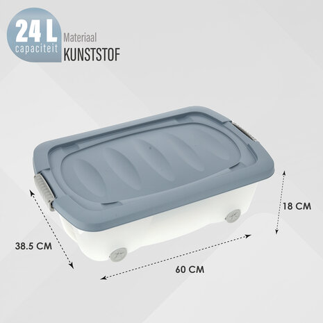 Discountershop Opbergbox 24L Blauw/Transparant - Onderbedbox met Wielen & Druksluiting (60x38.5x18 cm) - Handige Opberger Onder Bed Discountershop Opbergbox 24L Blauw/Transparant - Onderbedbox met Wielen & Druksluiting (60x38.5x18 cm) - Handige Opberger Onder Bed