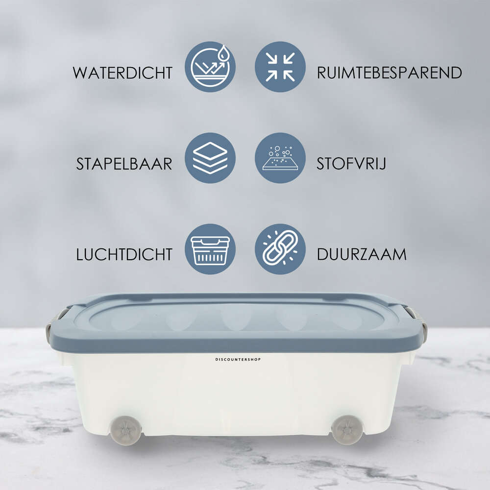 Discountershop Opbergbox 24L Blauw/Transparant - Onderbedbox met Wielen & Druksluiting (60x38.5x18 cm) - Handige Opberger Onder Bed Discountershop Opbergbox 24L Blauw/Transparant - Onderbedbox met Wielen & Druksluiting (60x38.5x18 cm) - Handige Opberger Onder Bed
