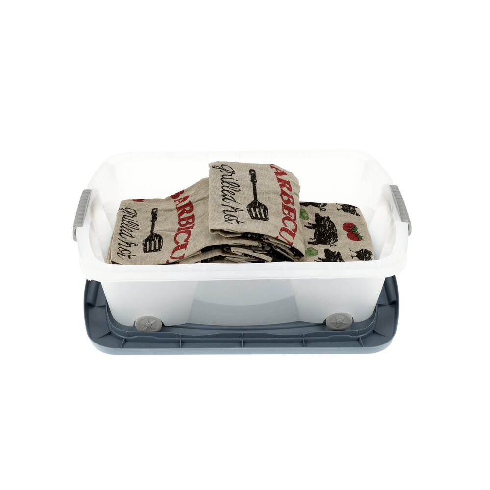 Discountershop Storage box 24L Blue/Transparent - Underbed box with Wheels & Pressure Closure (60x38.5x18 cm) - Handy Storage Under Bed