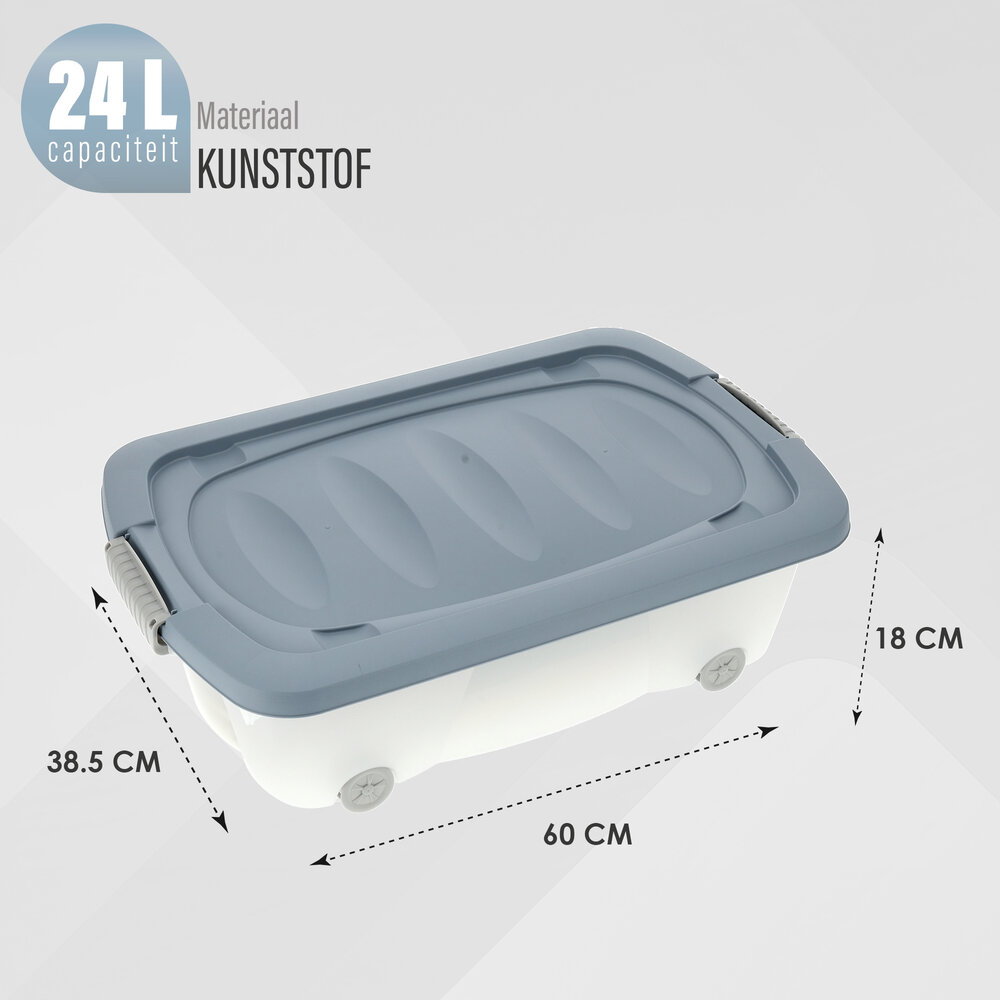 Discountershop Set of 2 Storage Boxes 24L Blue/Transparent - Underbed Boxes with Wheels & Pressure Closure - For Toys, Clothes & Under Bed Storage Discountershop Set of 2 Storage Boxes 24L Blue/Transparent - Underbed Boxes with Wheels & Pressure Closure - For Toys, Clothes & Under Bed Storage