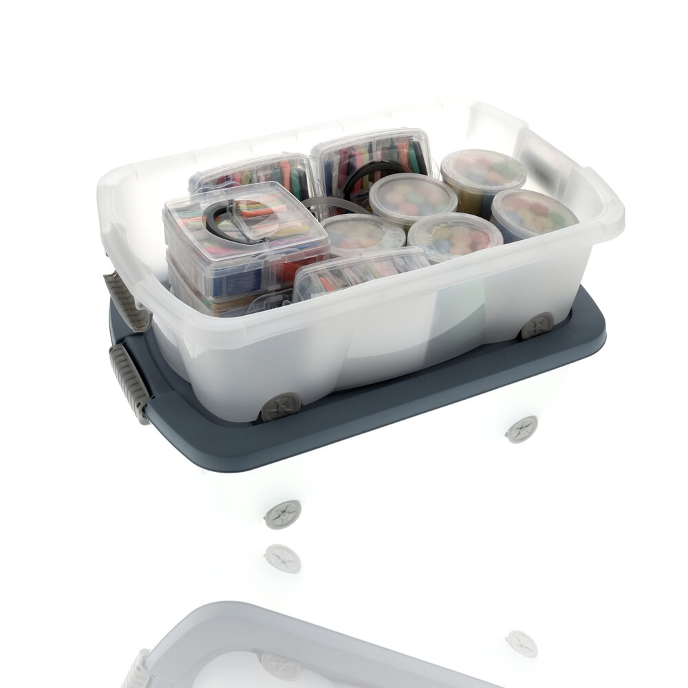 Discountershop Set van 2 Opbergboxen 24L Blauw/Transparant - Onderbedboxen met Wielen & Druksluiting - Voor Speelgoed, Kleding & Onder Bed Opslag Discountershop Set van 2 Opbergboxen 24L Blauw/Transparant - Onderbedboxen met Wielen & Druksluiting - Voor Speelgoed, Kleding & Onder Bed Opslag