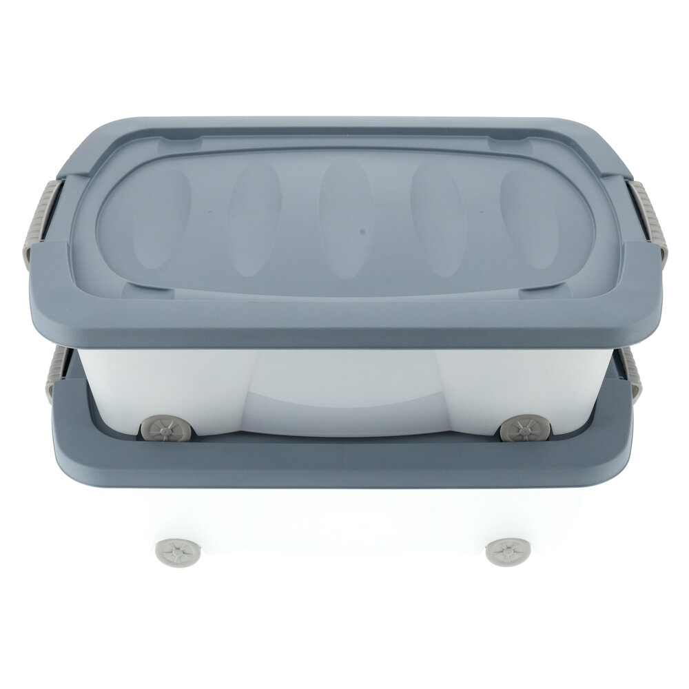 Discountershop Set of 2 Storage Boxes 24L Blue/Transparent - Underbed Boxes with Wheels & Pressure Closure - For Toys, Clothes & Under Bed Storage Discountershop Set of 2 Storage Boxes 24L Blue/Transparent - Underbed Boxes with Wheels & Pressure Closure - For Toys, Clothes & Under Bed Storage