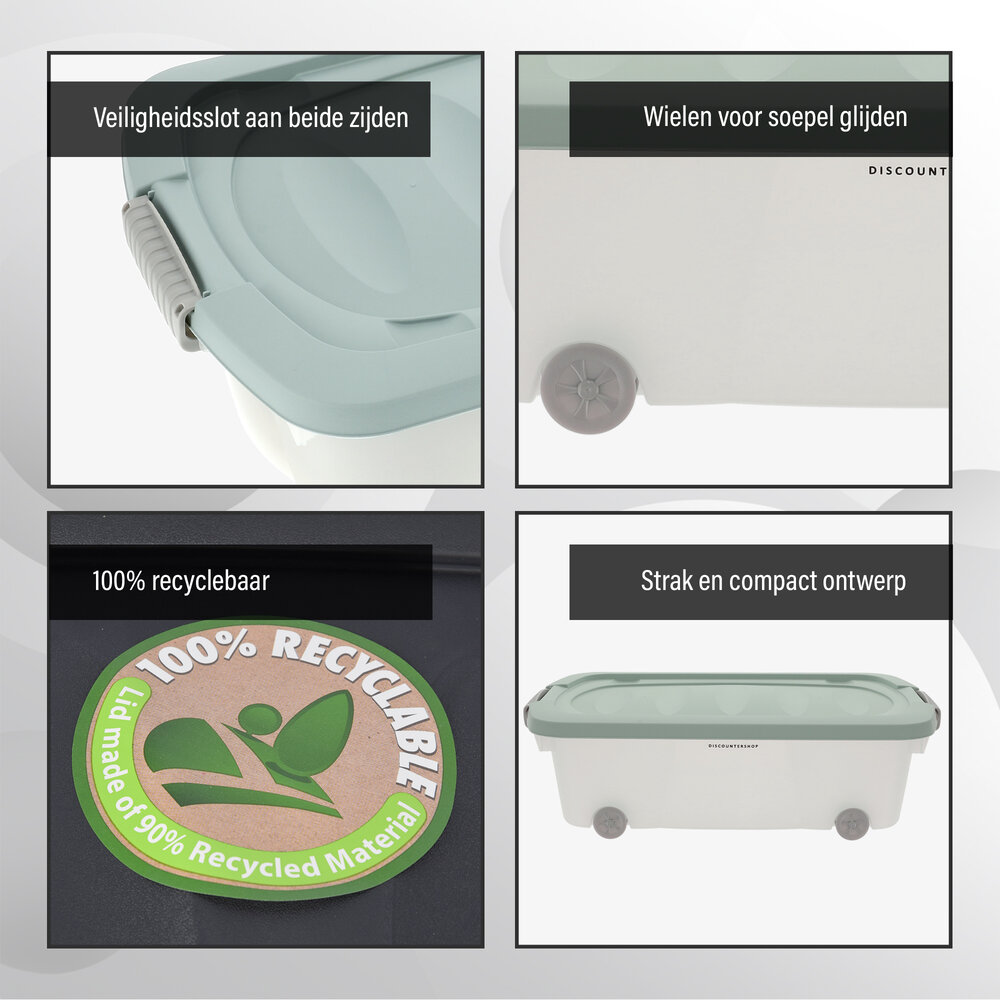 Discountershop Set van 2 Opbergboxen Groen 24L - Onderbedboxen met Deksel (60x38.5x18 cm) - Ideaal voor Opslag Onder Bed, Huis & Kantoor