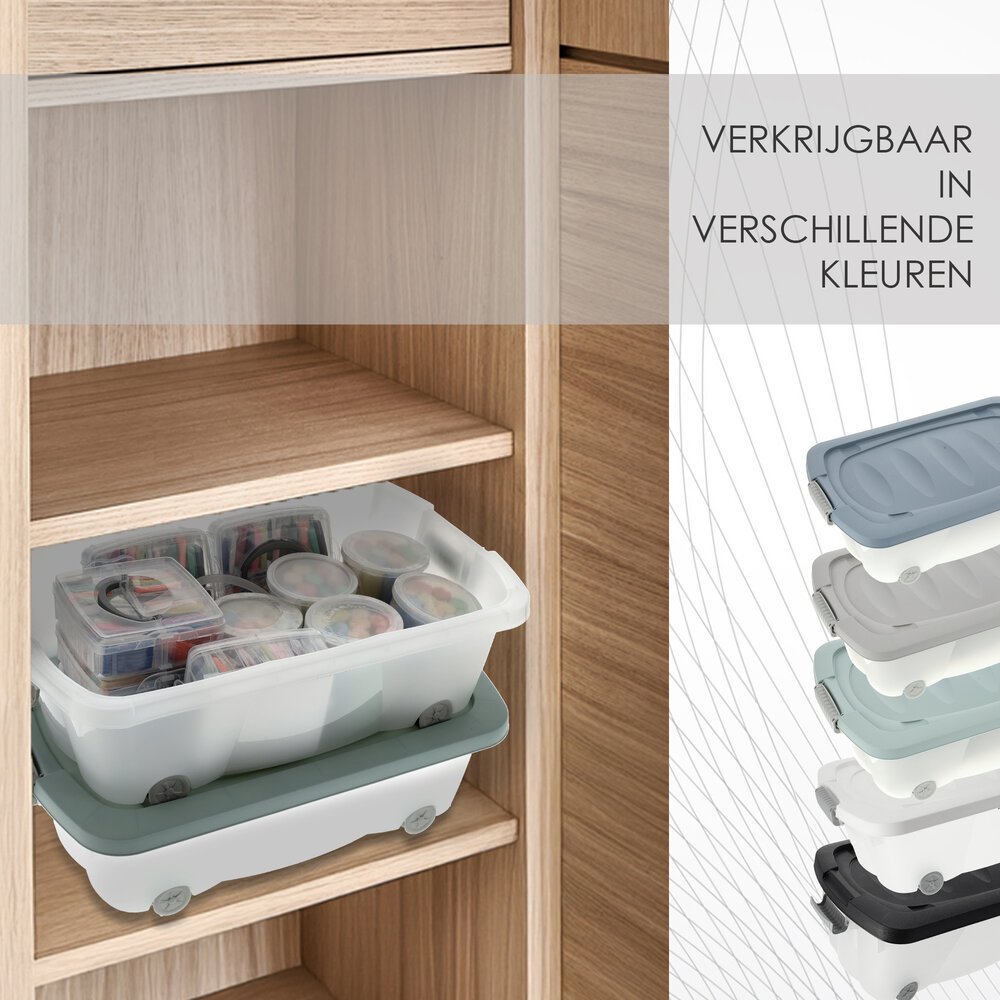 Discountershop Set of 2 Storage Boxes Green 24L - Under Bed Boxes with Lid (60x38.5x18 cm) - Ideal for Under Bed Storage, Home & Office