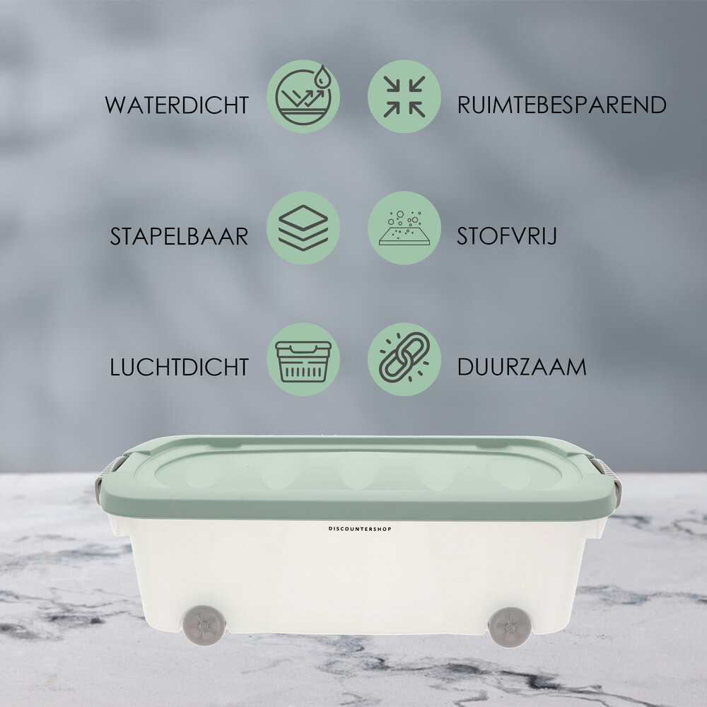 Discountershop Set van 2 Opbergboxen Groen 24L - Onderbedboxen met Deksel (60x38.5x18 cm) - Ideaal voor Opslag Onder Bed, Huis & Kantoor