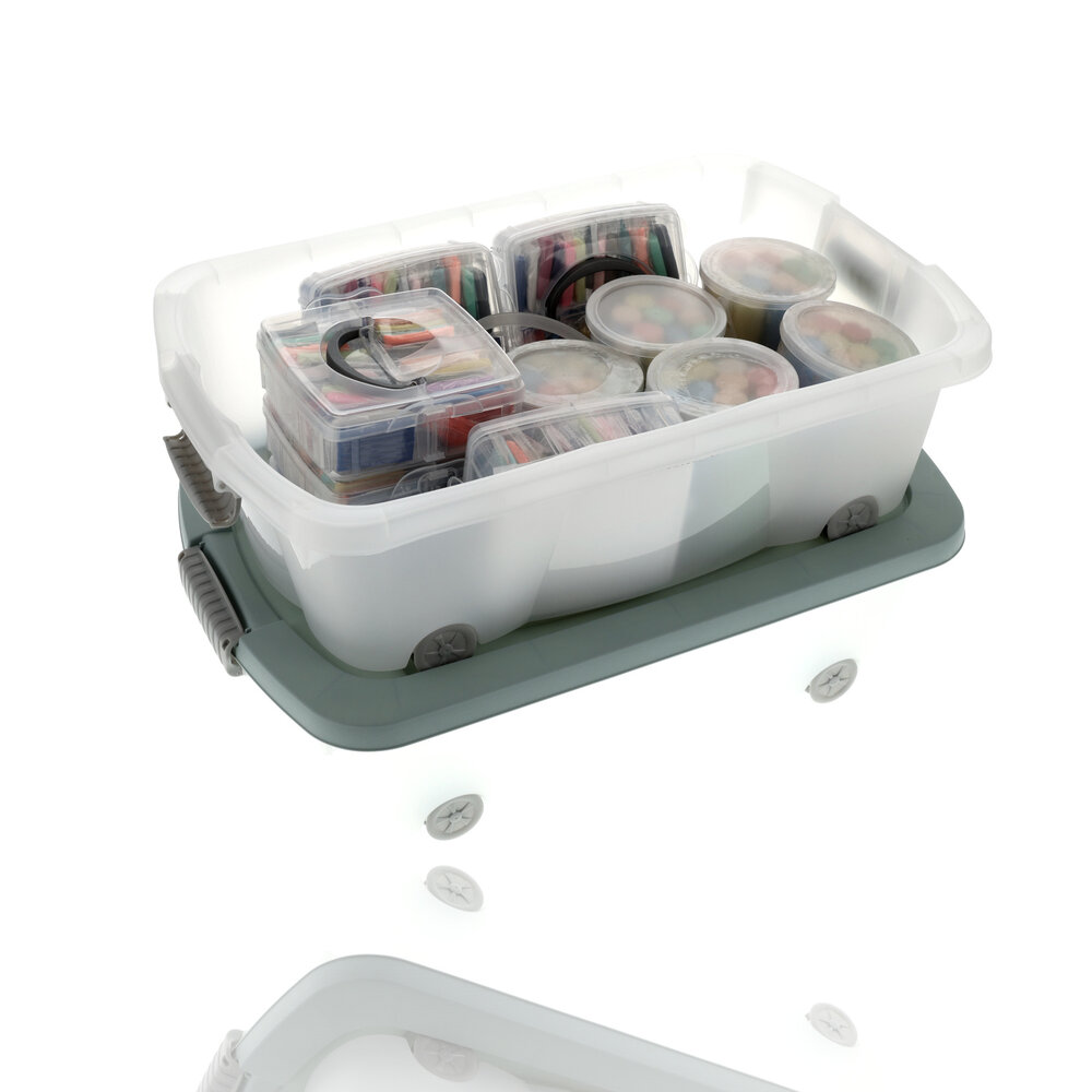 Discountershop Set of 2 Storage Boxes Green 24L - Under Bed Boxes with Lid (60x38.5x18 cm) - Ideal for Under Bed Storage, Home & Office