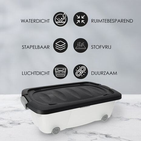 Discountershop Stackable Transparent & Black Underbed Boxes with Wheels - Set of 2 | Plastic Storage Boxes with Loose Lid Discountershop Stackable Transparent & Black Underbed Boxes with Wheels - Set of 2 | Plastic Storage Boxes with Loose Lid