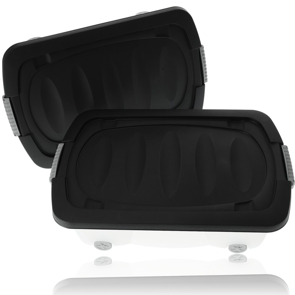 Discountershop Stackable Transparent & Black Underbed Boxes with Wheels - Set of 2 | Plastic Storage Boxes with Loose Lid Discountershop Stackable Transparent & Black Underbed Boxes with Wheels - Set of 2 | Plastic Storage Boxes with Loose Lid