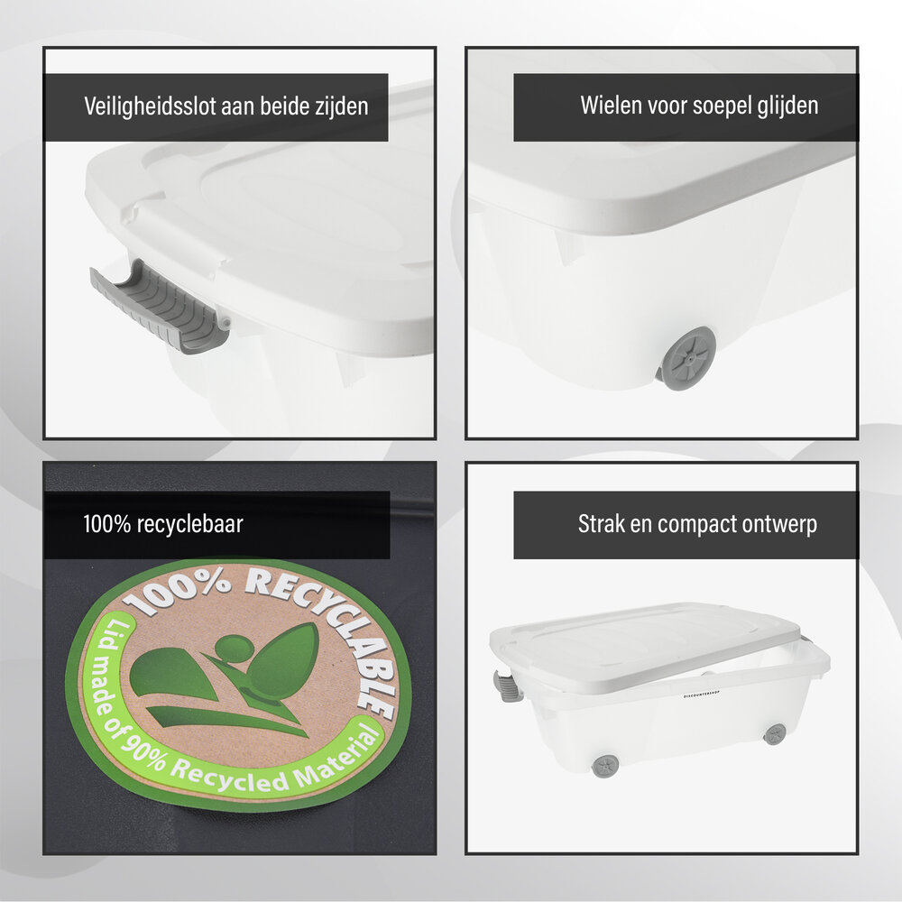 Discountershop Set van 2 Onderbedboxen 24L - Verplaatsbare Opbergboxen - Opbergbakken Onder Bed met Wieltjes