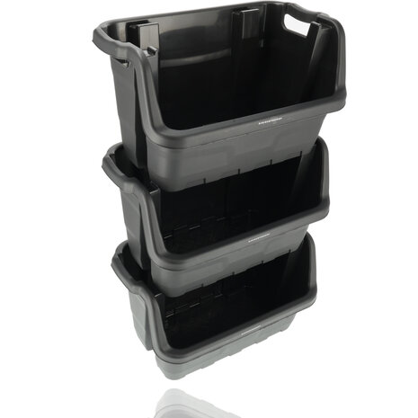 Discountershop Stacking Bin Storage Bin XL Black - 59x37x35 cm - Sturdy Stackable Box for Warehouse, Shed & Food Storage Discountershop Stacking Bin Storage Bin XL Black - 59x37x35 cm - Sturdy Stackable Box for Warehouse, Shed & Food Storage