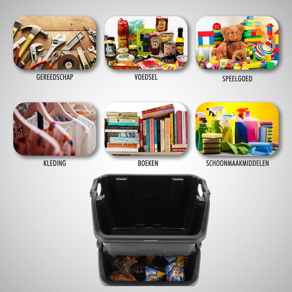 Discountershop Stacking Bin Storage Bin XL Black - 59x37x35 cm - Sturdy Stackable Box for Warehouse, Shed & Food Storage Discountershop Stacking Bin Storage Bin XL Black - 59x37x35 cm - Sturdy Stackable Box for Warehouse, Shed & Food Storage