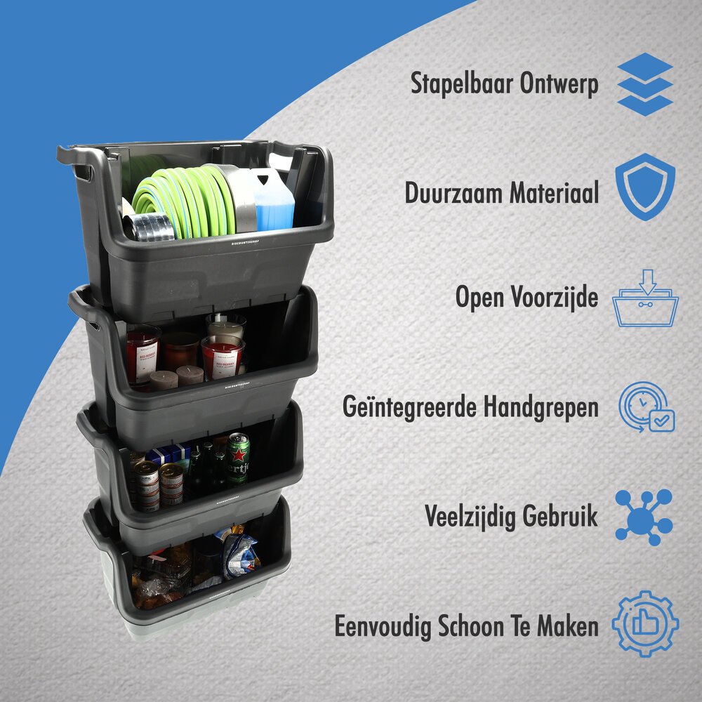 Discountershop Stapelbak Magazijnbak XL Zwart - 59x37x35 cm - Stevige Stapelbare Box voor Magazijn, Schuur & Voedselopslag Discountershop Stapelbak Magazijnbak XL Zwart - 59x37x35 cm - Stevige Stapelbare Box voor Magazijn, Schuur & Voedselopslag