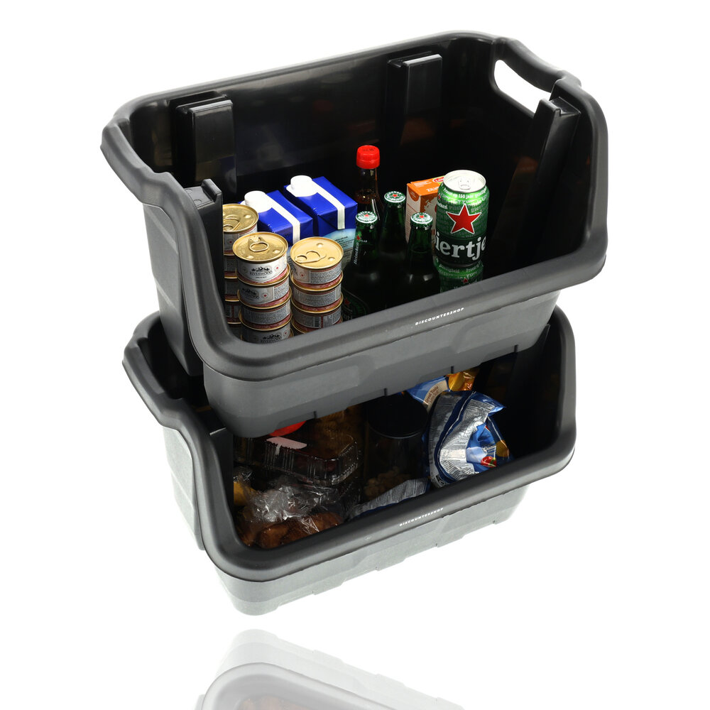 Discountershop Stapelbak Magazijnbak XL Zwart - 59x37x35 cm - Stevige Stapelbare Box voor Magazijn, Schuur & Voedselopslag Discountershop Stapelbak Magazijnbak XL Zwart - 59x37x35 cm - Stevige Stapelbare Box voor Magazijn, Schuur & Voedselopslag