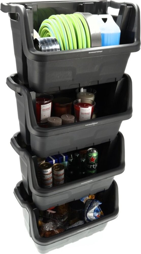 Discountershop Stacking Bin Storage Bin XL Black - 59x37x35 cm - Sturdy Stackable Box for Warehouse, Shed & Food Storage Discountershop Stacking Bin Storage Bin XL Black - 59x37x35 cm - Sturdy Stackable Box for Warehouse, Shed & Food Storage
