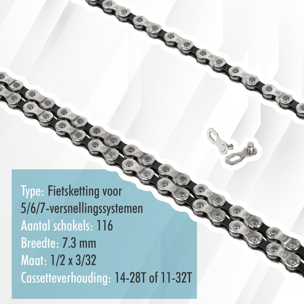 Discountershop Bicycle Chain 5/6/7 Speed - 116 Links - Connecting Link Included - Size 1/2 x 3/32 Discountershop Bicycle Chain 5/6/7 Speed - 116 Links - Connecting Link Included - Size 1/2 x 3/32