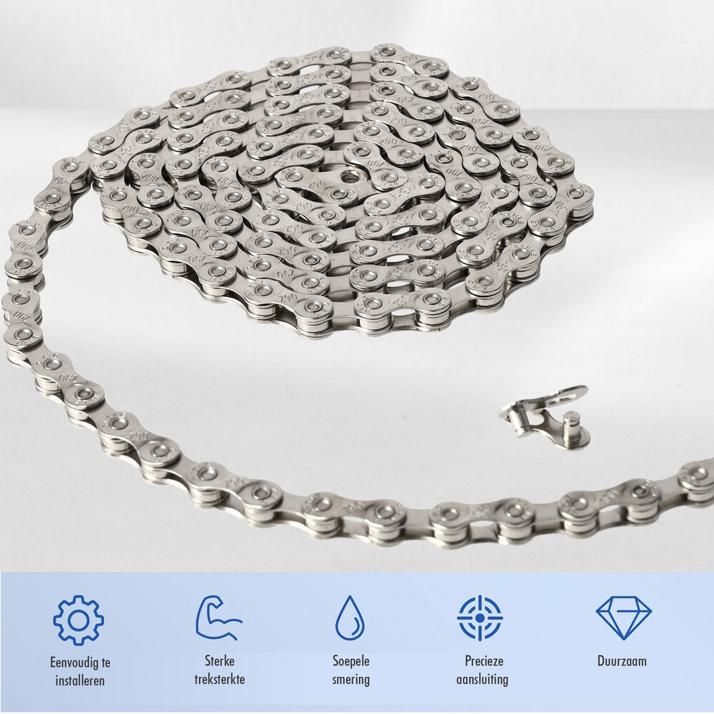 Discountershop Bicycle Chain 9 Speed ​​- 116 Links - Connecting Link Included - Size 1/2 x 11/128 Inch - 6.3 mm