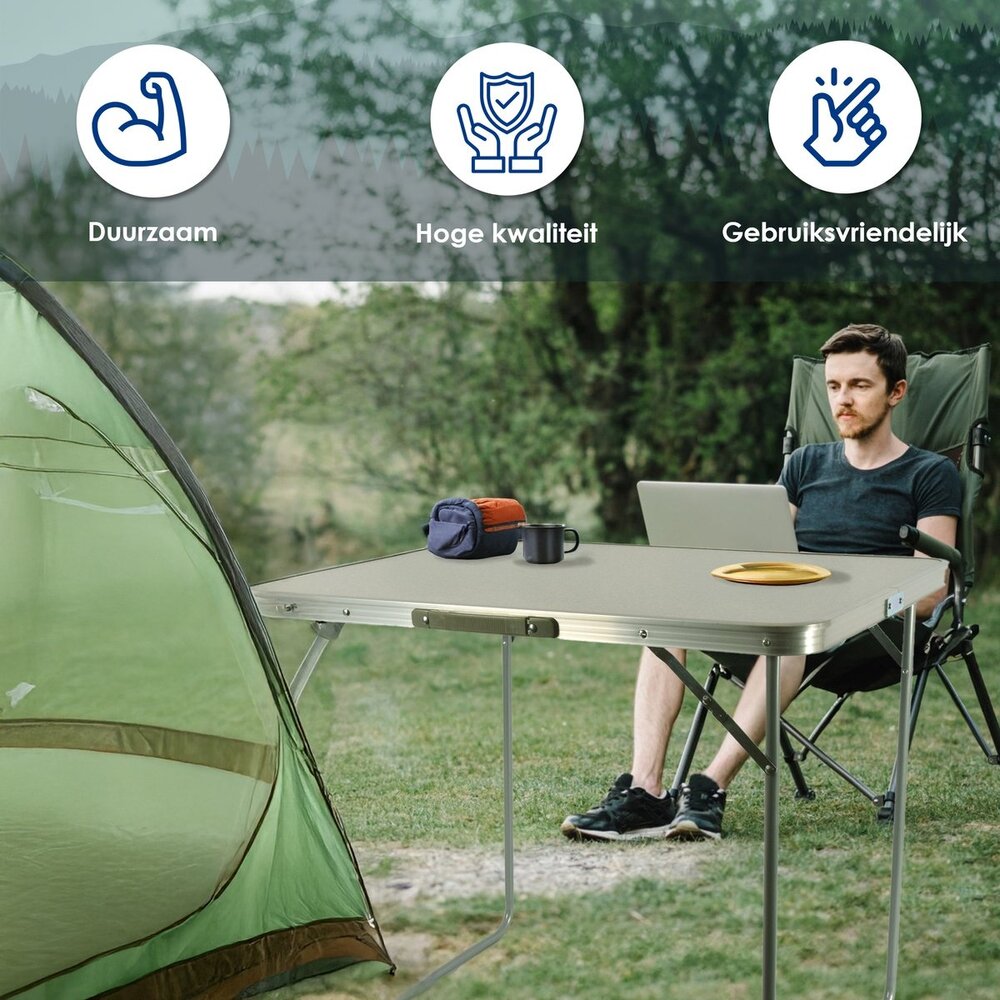 Discountershop Folding Table 80x60x70cm - Weatherproof Folding Outdoor Camping Table - Foldable Garden Table with Handle for 1-2 Persons - Sturdy Folding Table