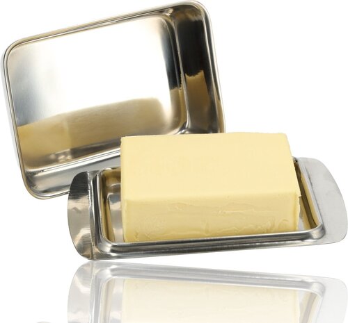 Discountershop Botervloot RVS - Botervloot Roestvrij Staal - Zilver - Klassiek Ontwerp - Deksel - Voor 250g Boter - Boterschaal - Botervloot voor Koelkast of Aanrecht