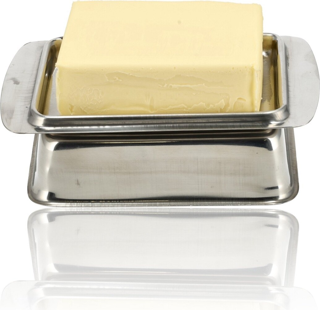 Discountershop Botervloot RVS - Botervloot Roestvrij Staal - Zilver - Klassiek Ontwerp - Deksel - Voor 250g Boter - Boterschaal - Botervloot voor Koelkast of Aanrecht