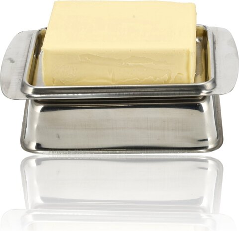Discountershop Botervloot RVS - Botervloot Roestvrij Staal - Zilver - Klassiek Ontwerp - Deksel - Voor 250g Boter - Boterschaal - Botervloot voor Koelkast of Aanrecht