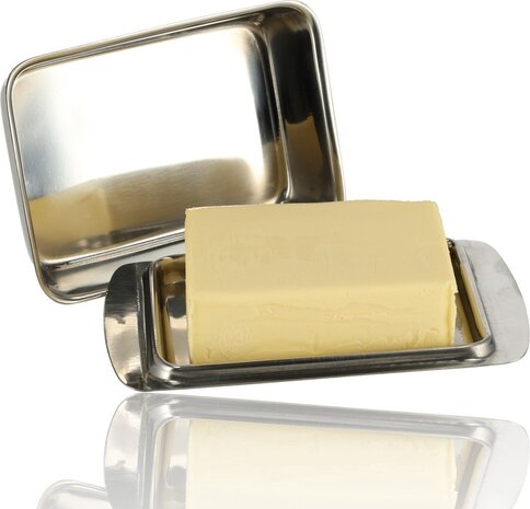 Discountershop Botervloot RVS - Botervloot Roestvrij Staal - Zilver - Klassiek Ontwerp - Deksel - Voor 250g Boter - Boterschaal - Botervloot voor Koelkast of Aanrecht