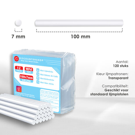Discountershop Lijmpistool Vullingen 7mm x 100mm - 120 Stuks Lijmsticks - Universeel voor Hobby & DIY - Compatibel met Diverse Lijmpistolen Discountershop Lijmpistool Vullingen 7mm x 100mm - 120 Stuks Lijmsticks - Universeel voor Hobby & DIY - Compatibel met Diverse Lijmpistolen