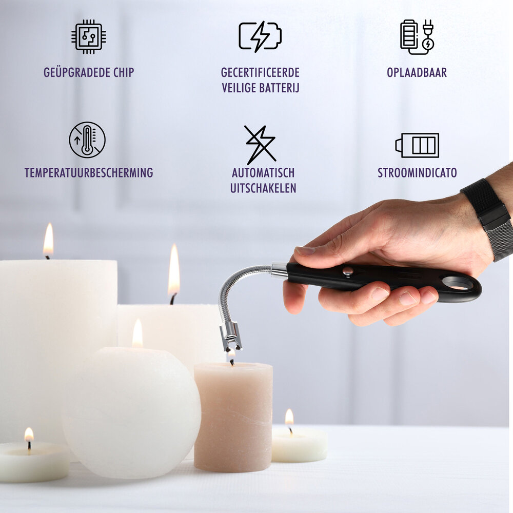 Discountershop Plasma Lighter - Electric USB-C Lighter - Windproof BBQ & Candles - Flexible Black - USB Rechargeable - 24cm Long