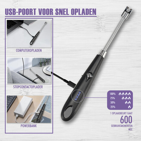 Discountershop Plasma Aansteker - Elektrische USB-C Aansteker - Windproof BBQ & Kaarsen - Flexibel Zwart - USB Oplaadbaar - 24cm Lang