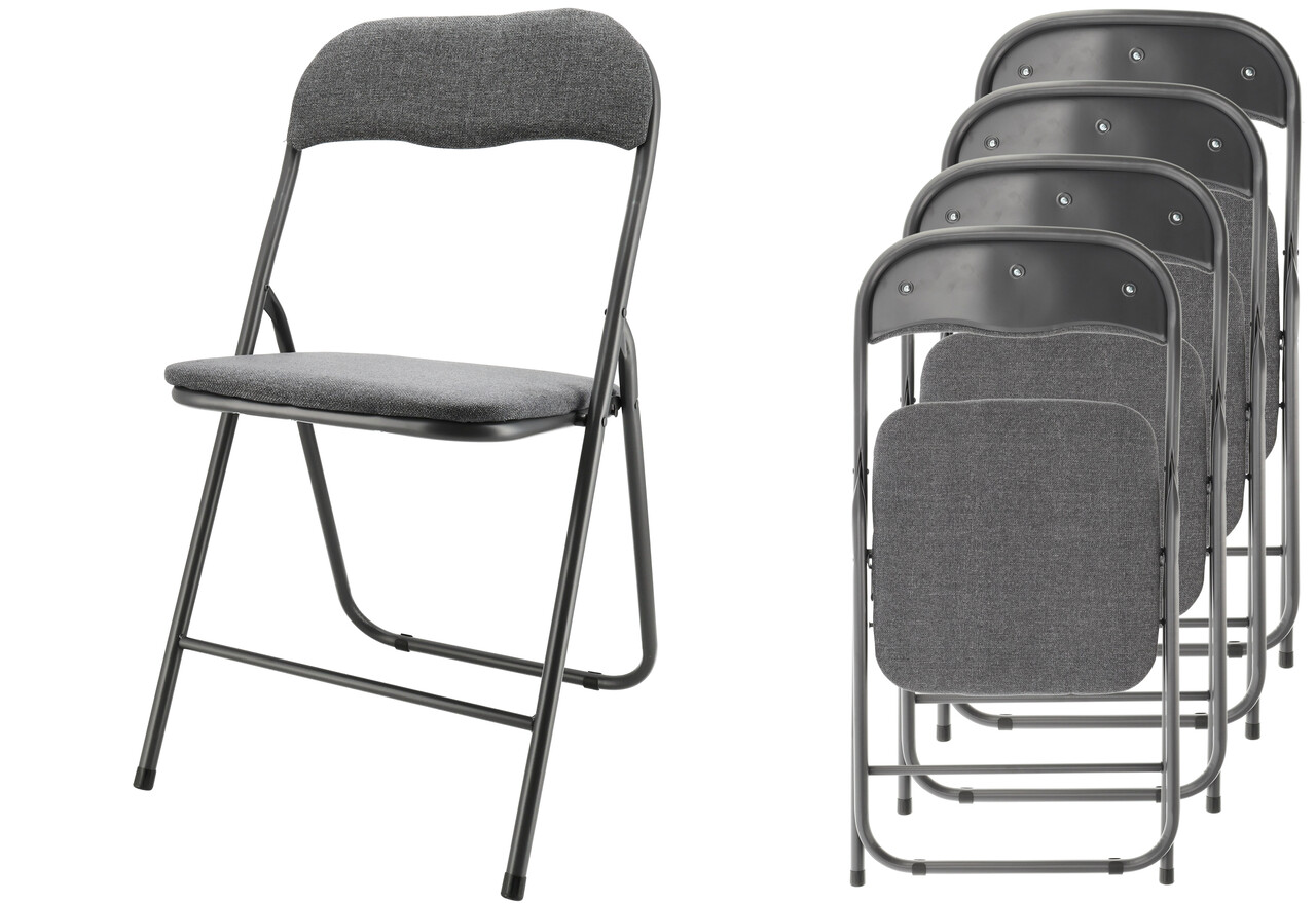 Discountershop Set of 4 Grey Folding Chairs - Folding Dining Chairs - Folding Chairs up to 100 kg Loadable - Side Chairs for Indoors and Outdoors Discountershop Set of 4 Grey Folding Chairs - Folding Dining Chairs - Folding Chairs up to 100 kg Loadable - Side Chairs for Indoors and Outdoors