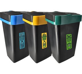 Discountershop Prullenbak set van 3 - 18L Afvalscheidingsbakken met schommeldeksel - Zwart - 42x22x16 cm - Ideaal voor Afvalbeheer Discountershop Prullenbak set van 3 - 18L Afvalscheidingsbakken met schommeldeksel - Zwart - 42x22x16 cm - Ideaal voor Afvalbeheer