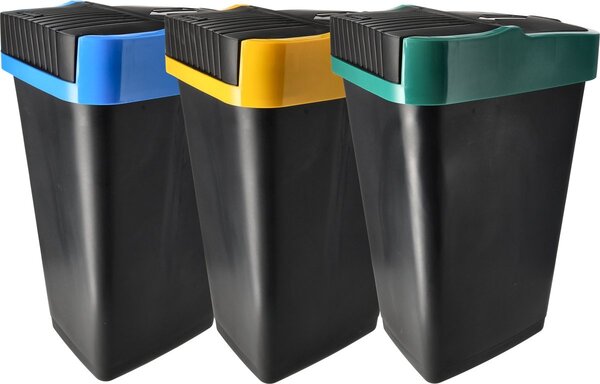 Discountershop Trash Bin Set of 3 - 18L Waste Separation Bins with Swing Lid - Black - 42x22x16 cm - Ideal for Waste Management Discountershop Trash Bin Set of 3 - 18L Waste Separation Bins with Swing Lid - Black - 42x22x16 cm - Ideal for Waste Management