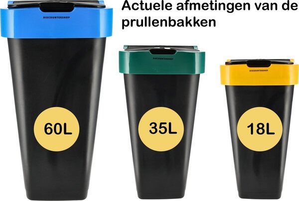 Discountershop Prullenbak set van 3 - 18L Afvalscheidingsbakken met schommeldeksel - Zwart - 42x22x16 cm - Ideaal voor Afvalbeheer