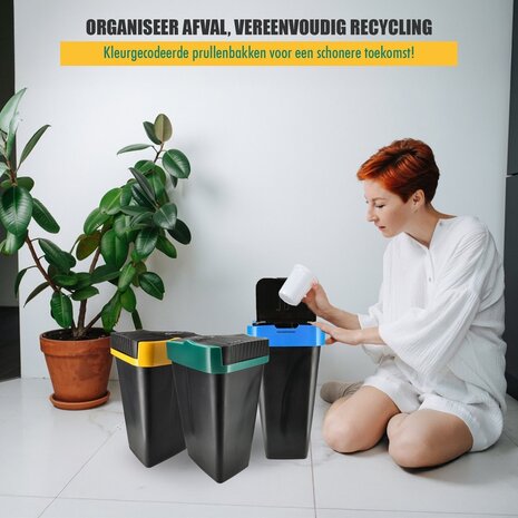 Discountershop Trash Bin Set of 3 - 18L Waste Separation Bins with Swing Lid - Black - 42x22x16 cm - Ideal for Waste Management Discountershop Trash Bin Set of 3 - 18L Waste Separation Bins with Swing Lid - Black - 42x22x16 cm - Ideal for Waste Management