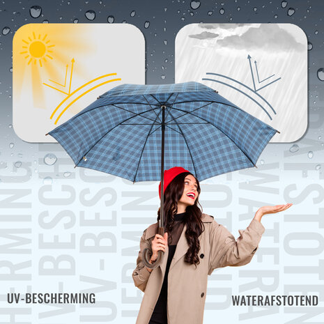 Discountershop Strong Folding Umbrella with Tartan | Windproof Umbrella with Wooden Handle | Compact and Durable | 105cm Diameter | Ideal for Daily Use and Special Occasions