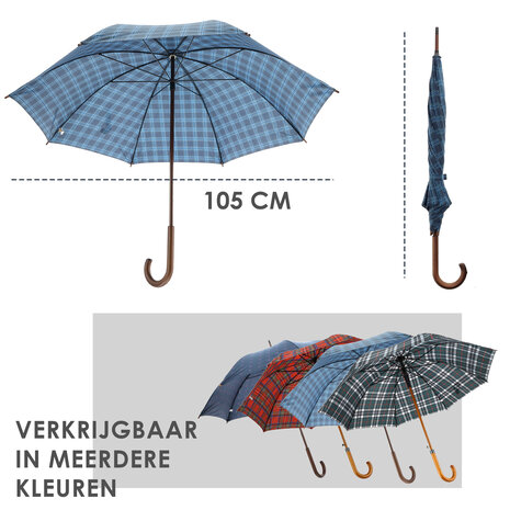 Discountershop Strong Folding Umbrella with Tartan | Windproof Umbrella with Wooden Handle | Compact and Durable | 105cm Diameter | Ideal for Daily Use and Special Occasions