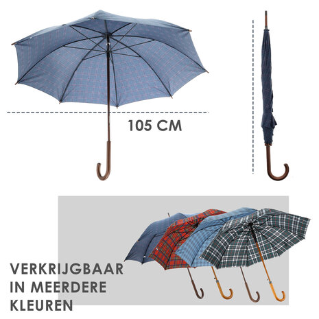 Discountershop Donkerblauwe Sterke Opvouwbare Paraplu met Schotse Ruit | Windproof Paraplu met Houten Haak | Compact & Duurzaam | 105 cm Diameter Discountershop Donkerblauwe Sterke Opvouwbare Paraplu met Schotse Ruit | Windproof Paraplu met Houten Haak | Compact & Duurzaam | 105 cm Diameter